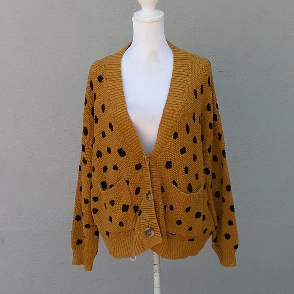 Madewell Sweater Women's Small Cardigan Old Gold and Black Polka Dots Purdue - Picture 2 of 10